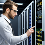 A Linux system administrator confidently managing servers in a modern data center.