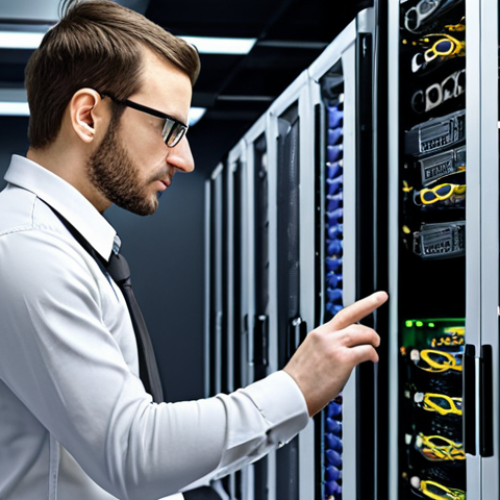 A Linux system administrator confidently managing servers in a modern data center.