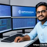 Home 22 리눅스 자격증 취득 후 경력 개발 성공기 - A professional Indian man in his late 20s, wearing business casual attire and glasses, sitting confi...