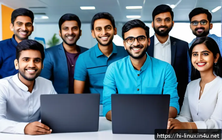 리눅스 자격증을 활용한 스타트업 취업 후기 - A modern Indian startup office environment with diverse young professionals collaborating around lap...