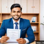 Home 19 리눅스 자격증으로 IT 업계 이직 성공기 - A professional Indian man in his late 20s confidently attending a job interview, wearing formal offi...