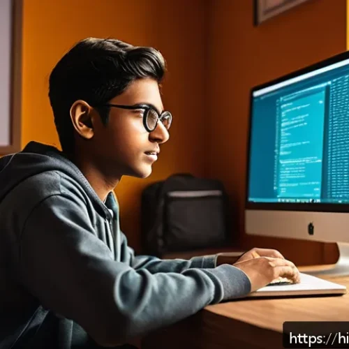 Home 17 리눅스 실기 시험의 주요 과목별 공부 전략 - A detailed, vibrant digital illustration of a young Indian student sitting at a desk in a cozy study...