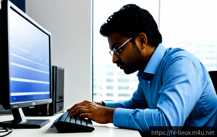 리눅스 실무에서 자주 사용하는 네트워크 설정 방법 - Photorealistic Indian IT professional configuring a Linux server network in a modern office, seated ...